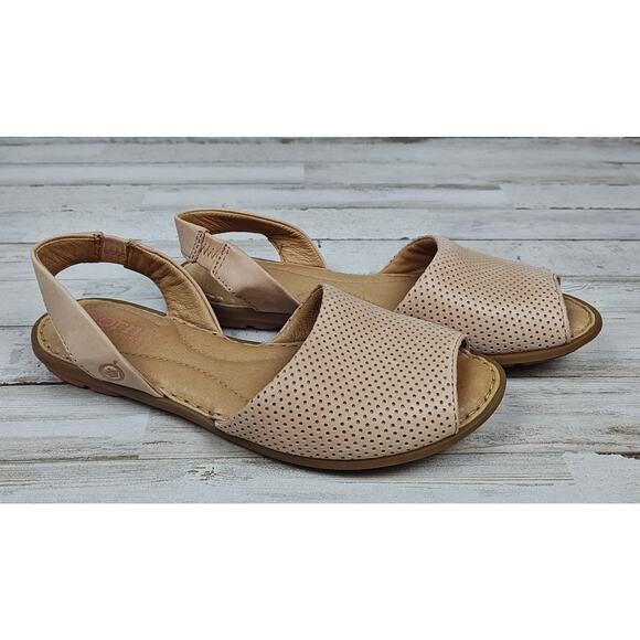 Born Women's Leather Slingback Sandals Beige Perforated Comfort Flats Size 7M - Picture 1 of 7